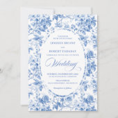 Timeless Royal Blue Toile de Jouy Wedding Invite Einladung (Vorderseite)