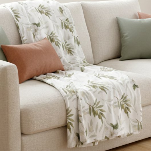 Timeless Sage Olive Watercolor Chic  Fleecedecke