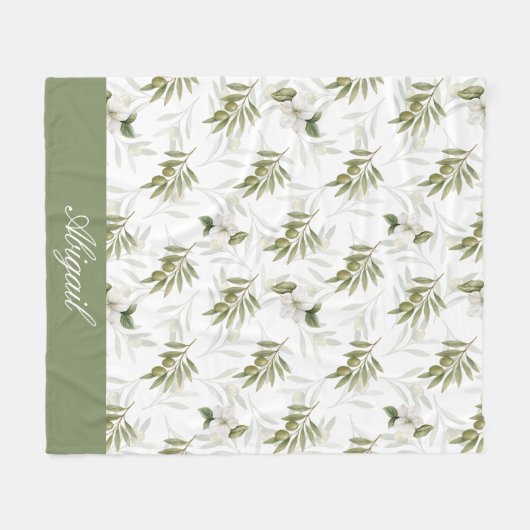 Timeless Sage Olive Watercolor Name Fleecedecke (Vorderseite (Horizontal))