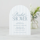 Timeless Script Blue Stripes Arched Bridal Shower Einladung (Stehend Vorderseite)