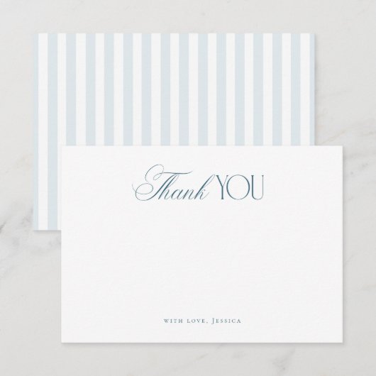 Timeless Script Coastal Blue Stripes Bridal Shower Dankeskarte (Vorne/Hinten)