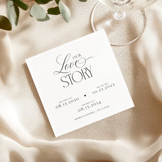 Timeless Script Our Love Story Wedding Engagement Serviette