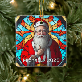 Timeless Stained Glass Santa Keramikornament
