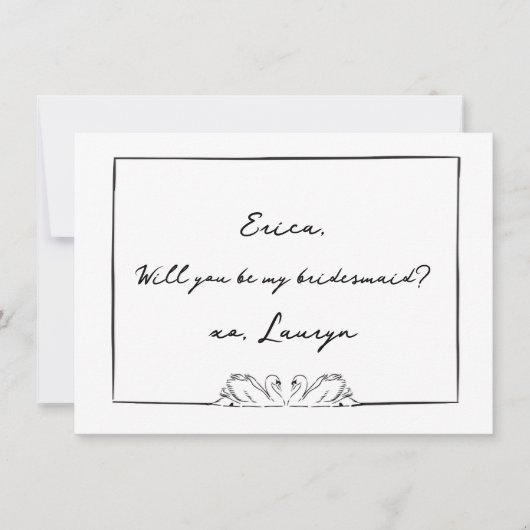 Timeless Swan Black & White Bridesmaid Vorschlag Dankeskarte (Vorderseite)