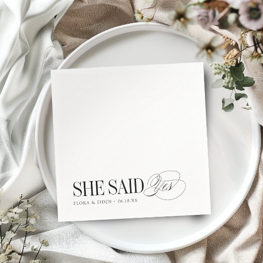 Timeless Typography She Said Yes Engagement Party Serviette