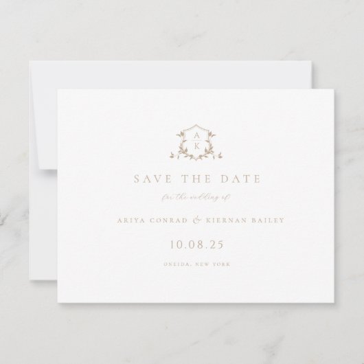 Timeless Vines Beige Crest Monogram Photo Save The Date (Vorderseite)