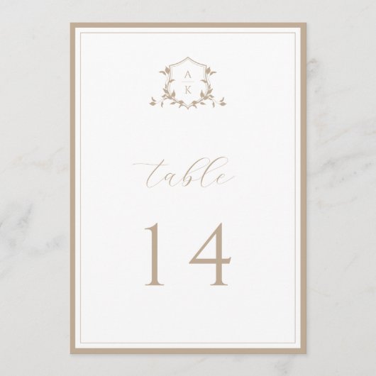 Timeless Vines Beige Crest Table Number Programm (Vorderseite)