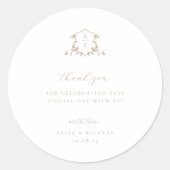 Timeless Vines Beige Crest Wedding Monogram Runder Aufkleber (Vorderseite)
