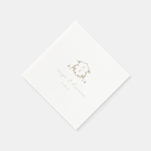 Timeless Vines Beige Crest Wedding Monogram Serviette (Ecke)