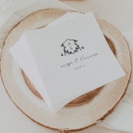 Timeless Vines Black Crest Wedding Monogram Serviette