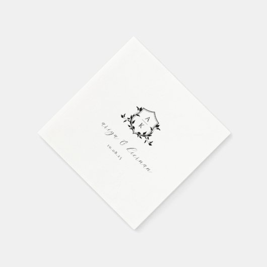 Timeless Vines Black Crest Wedding Monogram Serviette (Ecke)