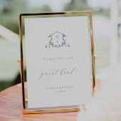 Timeless Vines Dusty Blue Crest Guest Book Sign Poster