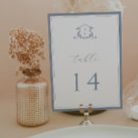 Timeless Vines Dusty Blue Crest Table Number Programm<br><div class="desc">Elegant Botanical Crest wedding monogram,  table number card. Vintage inspired crest adorned with botanical branches. Features,  elegant dusty blue typography design style mix of script and bold type. Please note that table number cards must be ordered individually.</div>