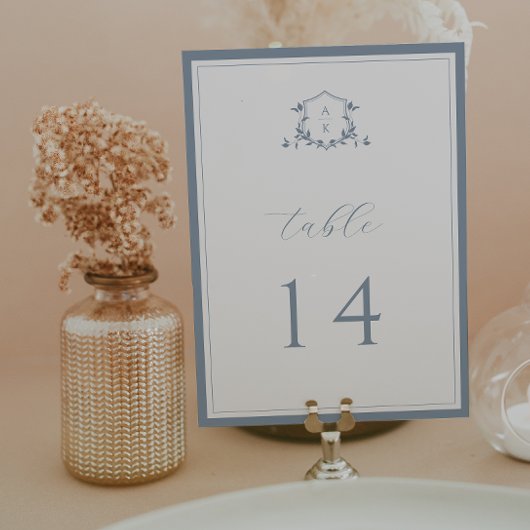 Timeless Vines Dusty Blue Crest Table Number Programm