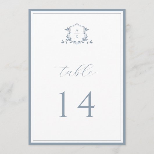 Timeless Vines Dusty Blue Crest Table Number Programm (Rückseite)