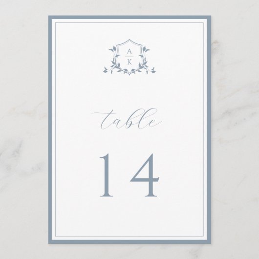 Timeless Vines Dusty Blue Crest Table Number Programm (Vorderseite)
