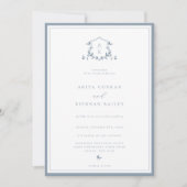 Timeless Vines Dusty Blue Monogram Wedding Crest Einladung (Vorderseite)