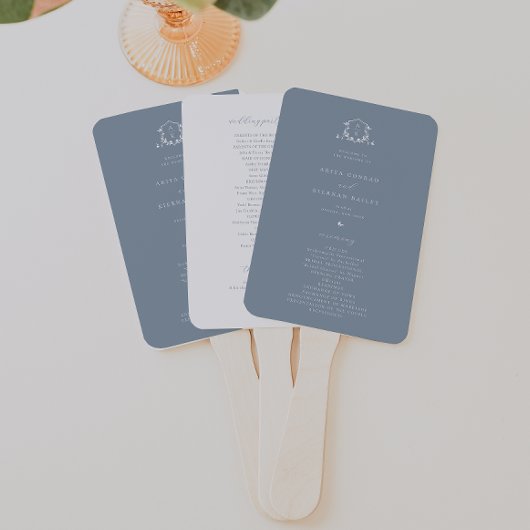 Timeless Vines Monogram Crest Dusty Blue Program Fächer