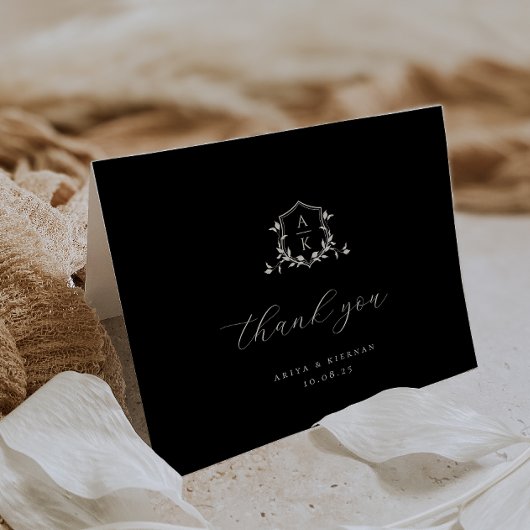 Timeless Vines Monogram Crest Wedding Photo Dankeskarte