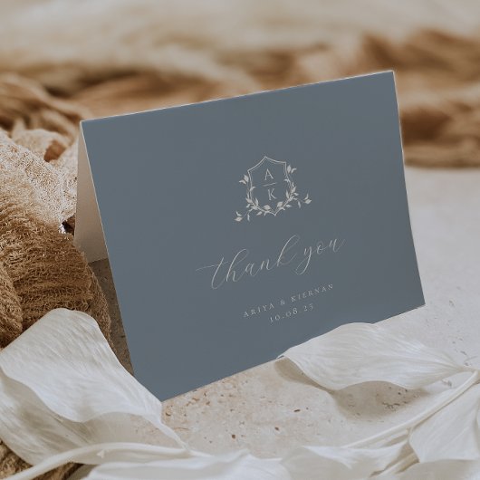 Timeless Vines Monogram Crest Wedding Photo Dankeskarte