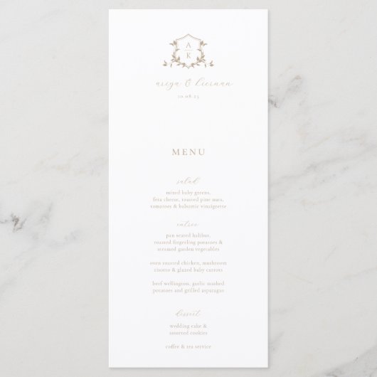 Timeless Vines Wedding Crest Menu and Thank You Menükarte (Vorderseite)