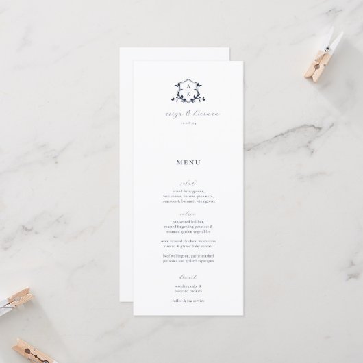 Timeless Vines Wedding Crest Menu Card Einladung (Vorderseite/Rückseite Beispiel)