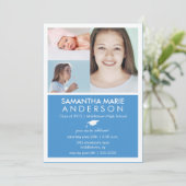 Timeline 3 Foto Abschluss Einladung - Blau (Stehend Vorderseite)