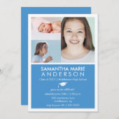 Timeline 3 Foto Abschluss Einladung - Blau (Vorne/Hinten)