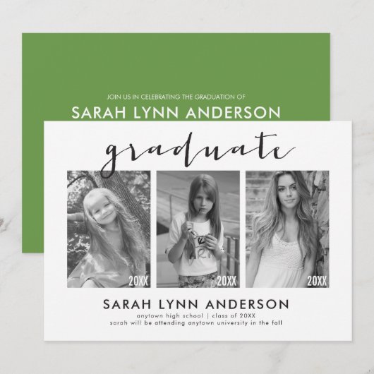 Timeline 3 Foto Graduierung Party Einladung (Vorne/Hinten)