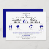 Timeline Dark Blue Hochzeit Einladung (Vorne/Hinten)