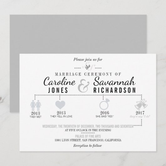 Timeline Light Gray Wedding Einladung (Vorne/Hinten)