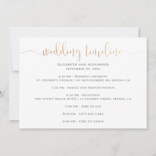 Timeline-Skript für Hochzeiten. Einfache Kalligrap Einladung (Vorderseite)