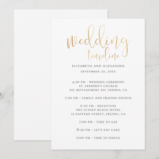 Timeline-Skript für Hochzeiten. Einfache Kalligrap Einladung (Vorne/Hinten)