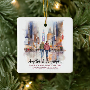 Times Square New York Watercolor Reisen Art Keramikornament