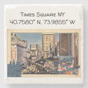 Times Square NY Map koordiniert Vintagen Stil Steinuntersetzer