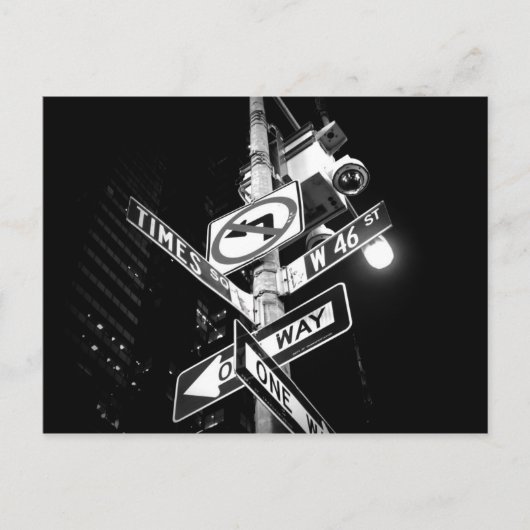 Times Square Straßenschilder in Schwarz-Weiß Postkarte (Vorderseite)