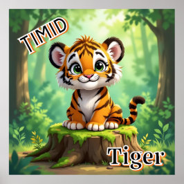 Timid Tiger | Niedlicher Cartoon Kids Kinderzimmer Poster