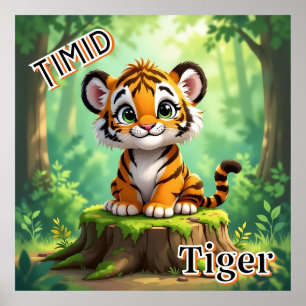 Timid Tiger   Niedlicher Cartoon Kids Kinderzimmer Poster
