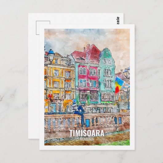 Timisoara Rumänien Berühmter Platz Wasserfarben Postkarte (Vorne/Hinten)