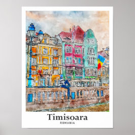 Timisoara Rumänien Reisen Wasserfarben Hand gezoge Poster