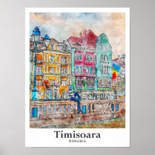 Timisoara Rumänien Reisen Wasserfarben Hand gezoge Poster