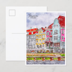 Timișoara Rumänien Vintage-Reise Aquarell Postkarte
