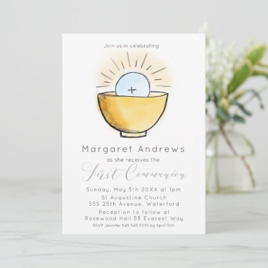 Timless First Communion Religious Einladung (Stehend Vorderseite)