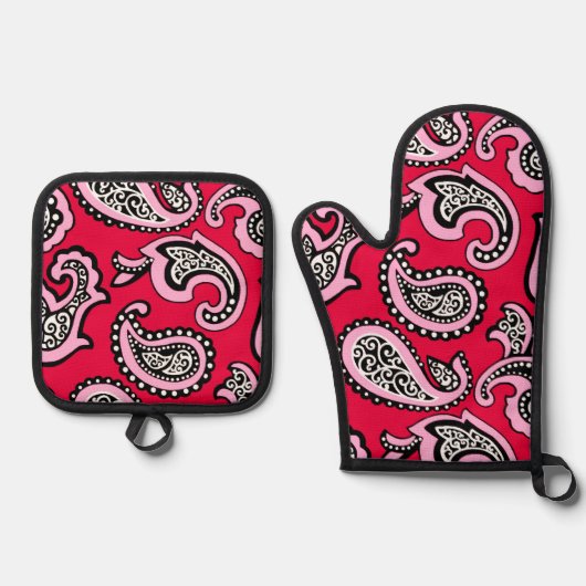 Timless Paisley on Red Ofenhandschuh & Topflappen-Set (Vorderseite)