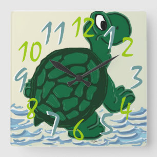 Timothy the Turtle Quadratische Wanduhr