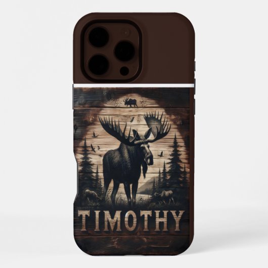 Timothys Elch Holzschild iPhone Hülle (Rückseite)