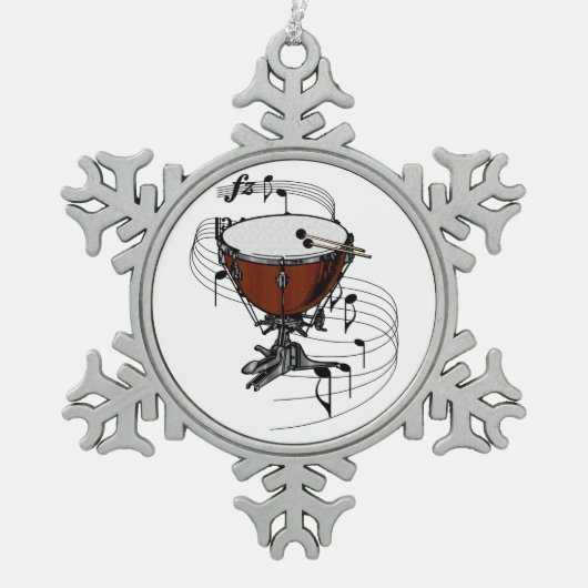 Timpani (Kessel-Trommel) Schneeflocken Zinn-Ornament (Vorderseite)