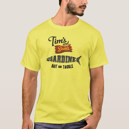 Tims und des Sohns Sardine, Köder und T-Shirt (Vorderseite)