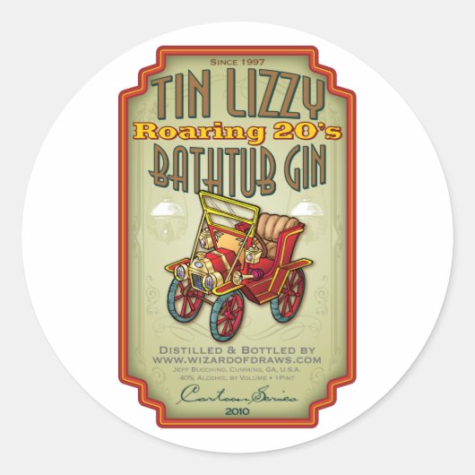 Tin Lizzy Bathtub Gin Runder Aufkleber (Vorderseite)