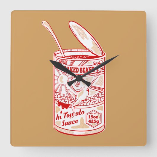 Tin of baked beans quadratische wanduhr (Vorderseite)
